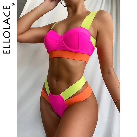 Swimsuits Sexy Swimwear Patchwork Bikini 2020 Push up Biquini Neon Bikinis Swimsuit Bathing Suits