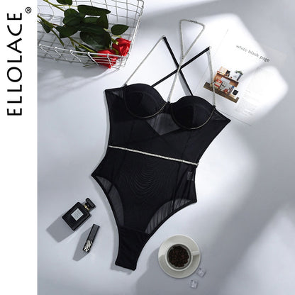 Rhinestone Sexy Bodysuit Women Lace Sleeveless Bodies Push up Bodycon High Cut Backless Top