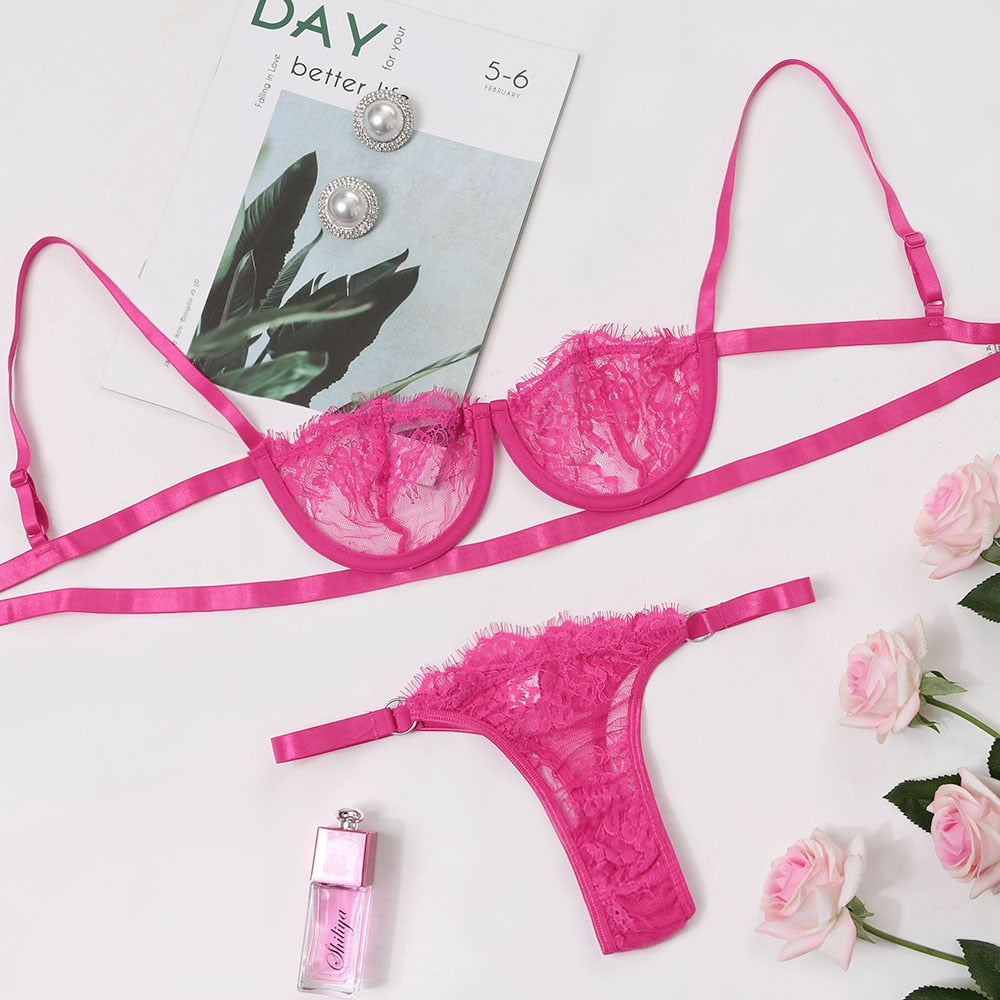 Ellolace Underwear Set Sexy Lingerie Transparent Women's Bra Underwire Bra Set Lace Underwear Lingerie Set Lenceria Wholesale