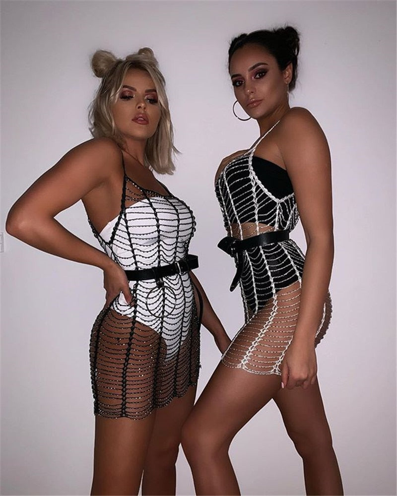 Sexy Hollow Out Mini Dress Summer Crochet Bathing Bikini Swimwear Cover Up Beach Dress Hollow Out One Piece Tops