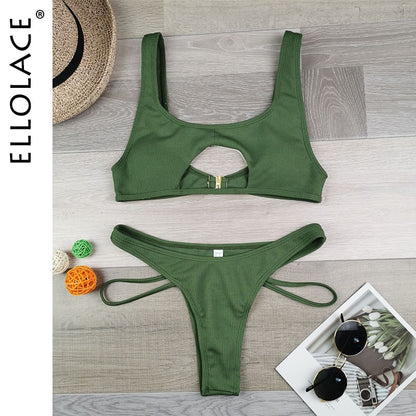 Sexy Bikini Hollow Out Swimsuit High Cut Micro Swimwear Stylish Bathing Beach 2 Pieces