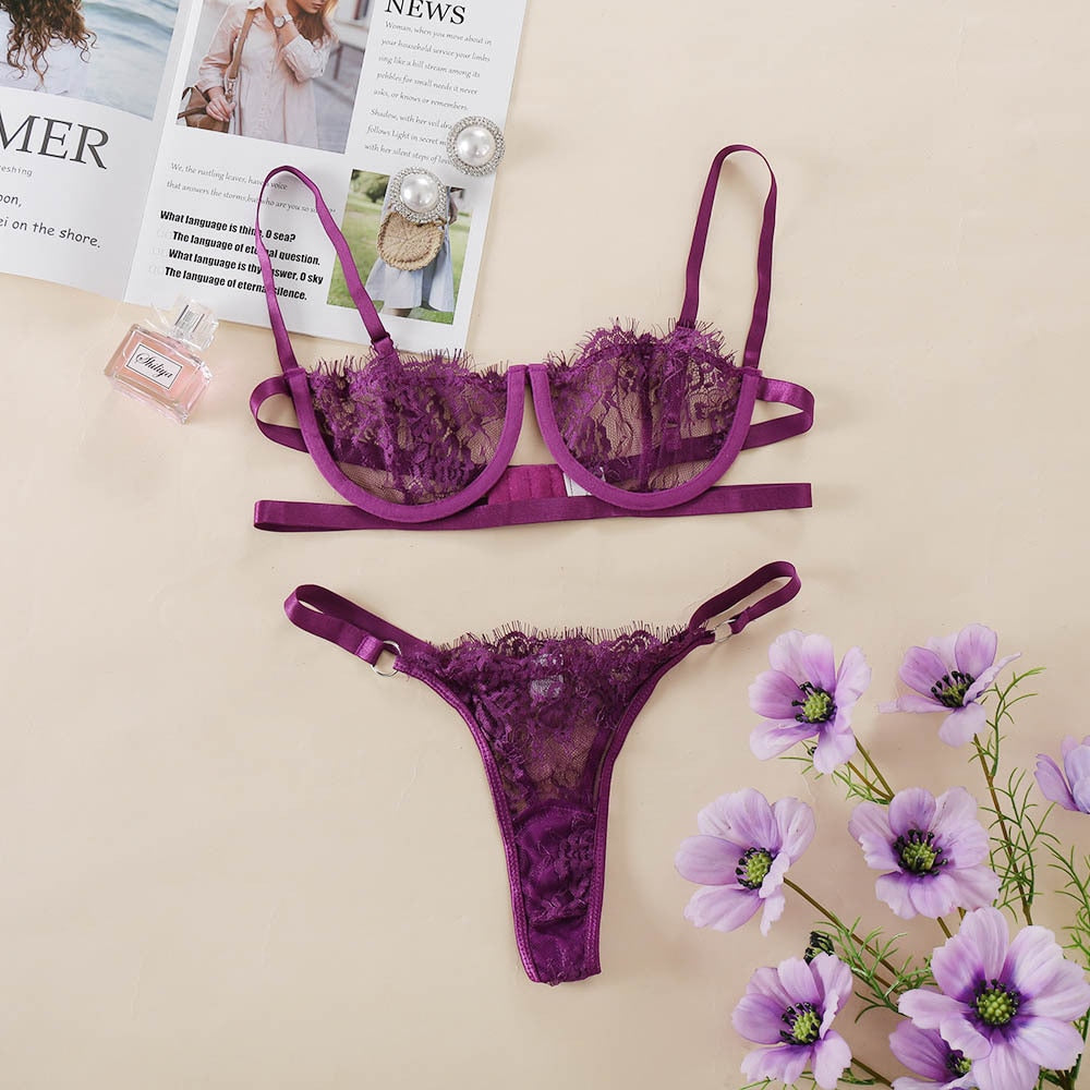 Ellolace Underwear Set Sexy Lingerie Transparent Women's Bra Underwire Bra Set Lace Underwear Lingerie Set Lenceria Wholesale