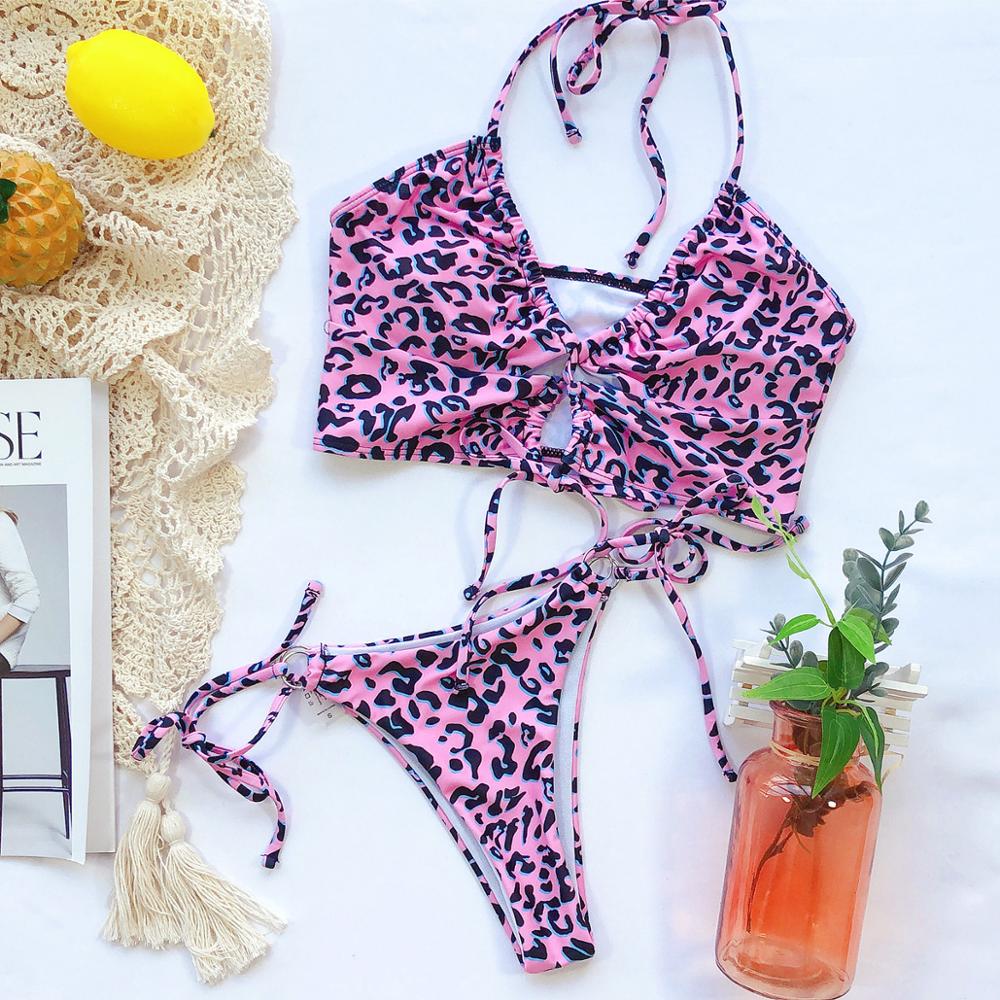 Animal Bikini Push Up Swimwear Women Leopard Bandage Sexy Swimwear Women Monokini Halter Backless Bathing Suit