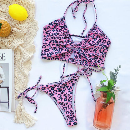Animal Bikini Push Up Swimwear Women Leopard Bandage Sexy Swimwear Women Monokini Halter Backless Bathing Suit