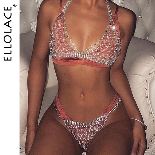 Sexy Rhinestone Crystal Bralette Set Jewelry for Lady Chain Bling Rhinestone Bra and Thong