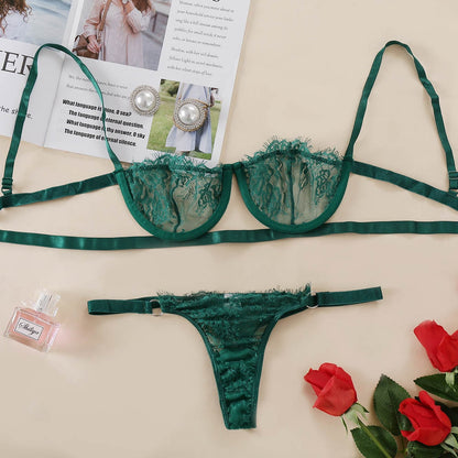 Ellolace Underwear Set Sexy Lingerie Transparent Women's Bra Underwire Bra Set Lace Underwear Lingerie Set Lenceria Wholesale