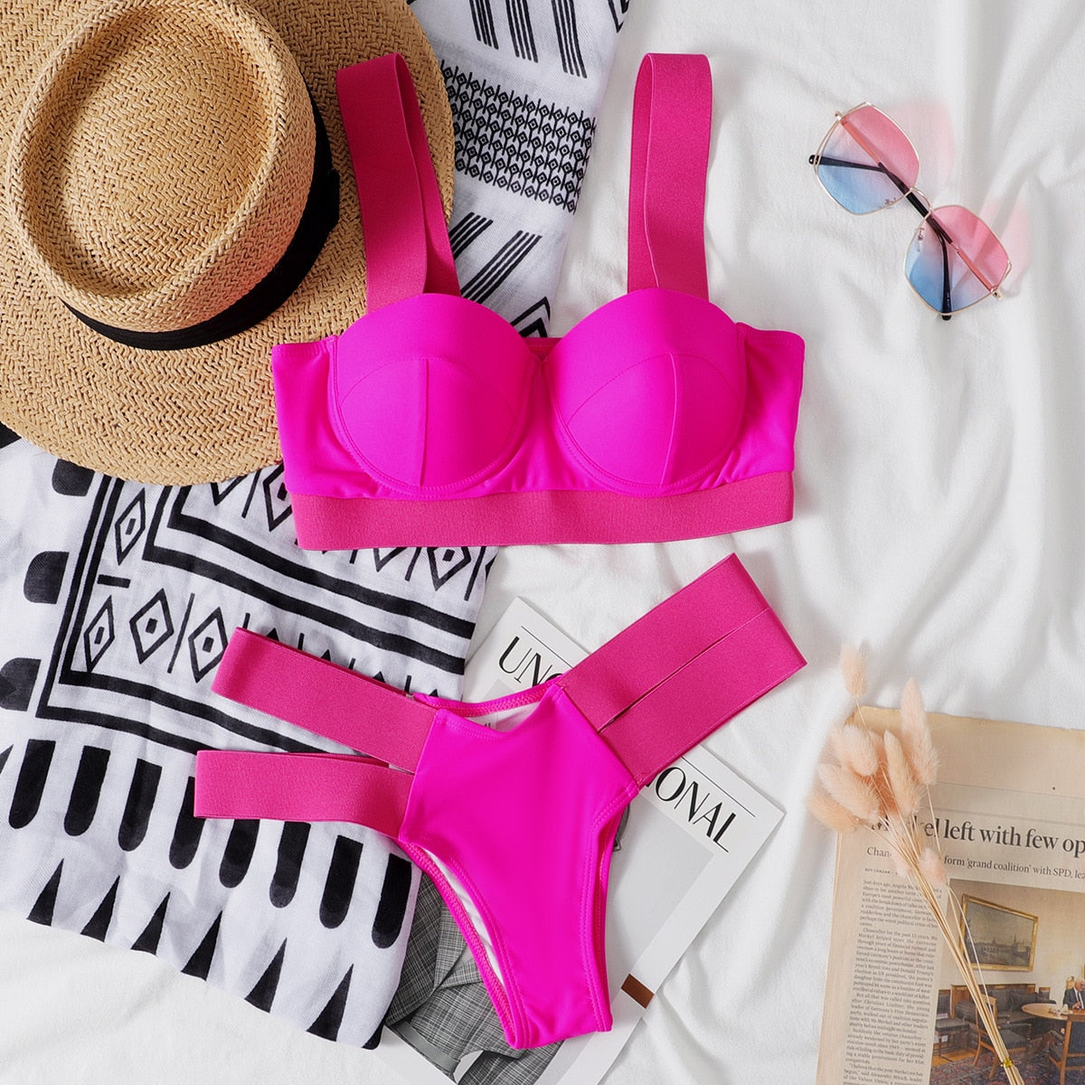 Swimsuits Sexy Swimwear Patchwork Bikini 2020 Push up Biquini Neon Bikinis Swimsuit Bathing Suits
