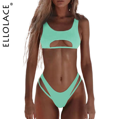 Sexy Bikini Hollow Out Swimsuit High Cut Micro Swimwear Stylish Bathing Beach 2 Pieces