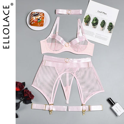 Ellolace Lingerie Women's Underwear 4 Piece Set Sensual Lingerie Women Bra with Bones Lingerie Set Erotic Lingerie Underwear Set