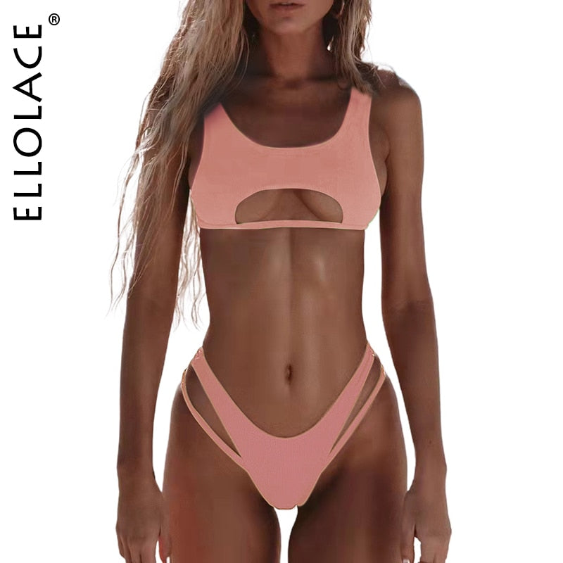 Sexy Bikini Hollow Out Swimsuit High Cut Micro Swimwear Stylish Bathing Beach 2 Pieces