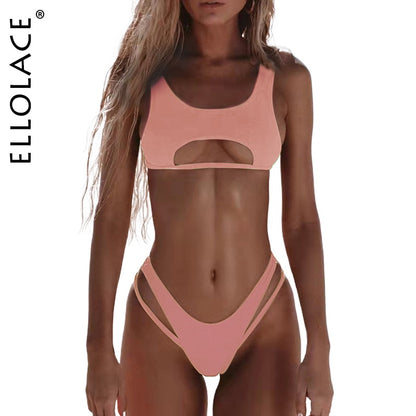 Sexy Bikini Hollow Out Swimsuit High Cut Micro Swimwear Stylish Bathing Beach 2 Pieces