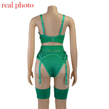 Sexy Bra Set Lace Bandage Set Sexy Push up Lenceria 3 Piece Set Erotic Lingerie