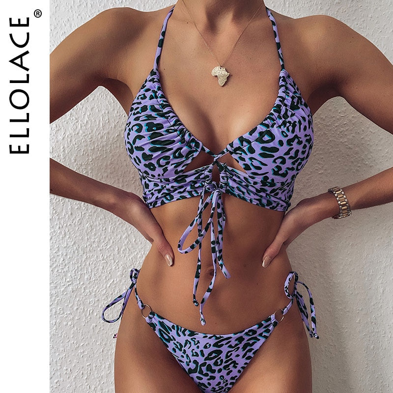 Animal Bikini Push Up Swimwear Women Leopard Bandage Sexy Swimwear Women Monokini Halter Backless Bathing Suit