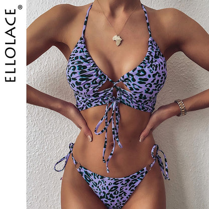 Animal Bikini Push Up Swimwear Women Leopard Bandage Sexy Swimwear Women Monokini Halter Backless Bathing Suit