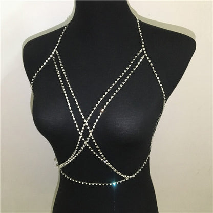 Shining Rhinestones Chest Cross Chain Boho Multi Layers Chest Chain Harness Jewellery Jewelry Crystal Chest