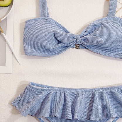 Ruffle Swimwear Bikini Bow Knitted Micro Bikini Sexy Separate Swimsuit Bikinis Beachwear