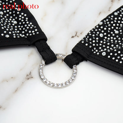 Sexy Diamond Bra Party Set Women Deep-V Halter Bra Sets 2 Piece Bralette and Thong Fashion Black White