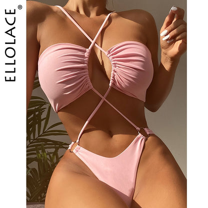Cross Halter Swimsuit One Piece NEW Micro Bikini Toe Ruched Swimwear Trikini Bandeau Monokini Sexy Beach Wear