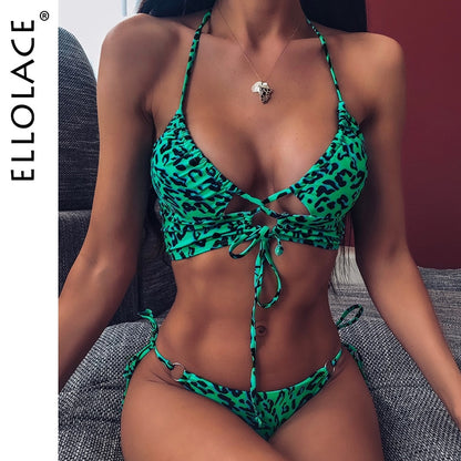 Animal Bikini Push Up Swimwear Women Leopard Bandage Sexy Swimwear Women Monokini Halter Backless Bathing Suit