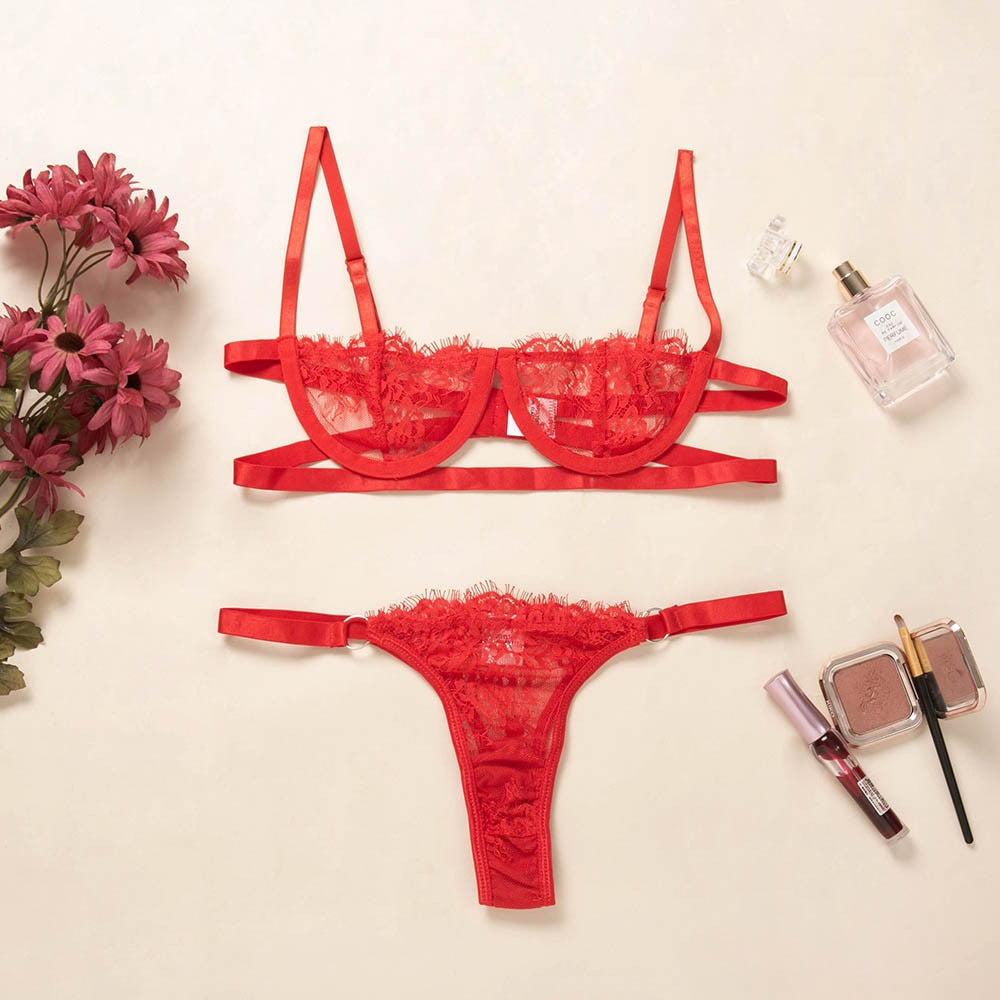 Ellolace Underwear Set Sexy Lingerie Transparent Women's Bra Underwire Bra Set Lace Underwear Lingerie Set Lenceria Wholesale