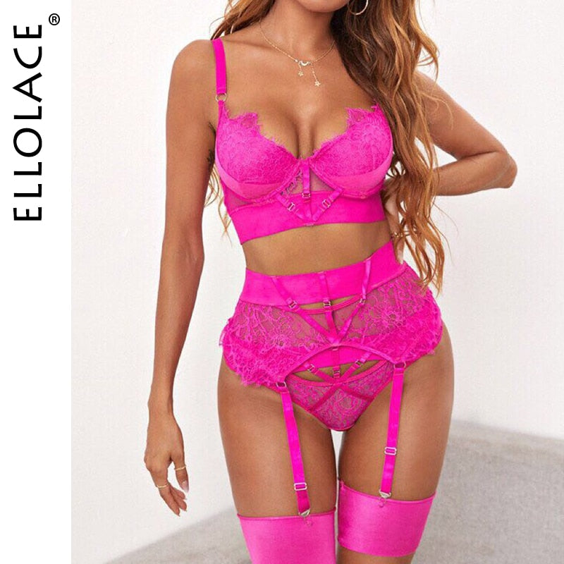 Sexy Bra Set Lace Bandage Set Sexy Push up Lenceria 3 Piece Set Erotic Lingerie
