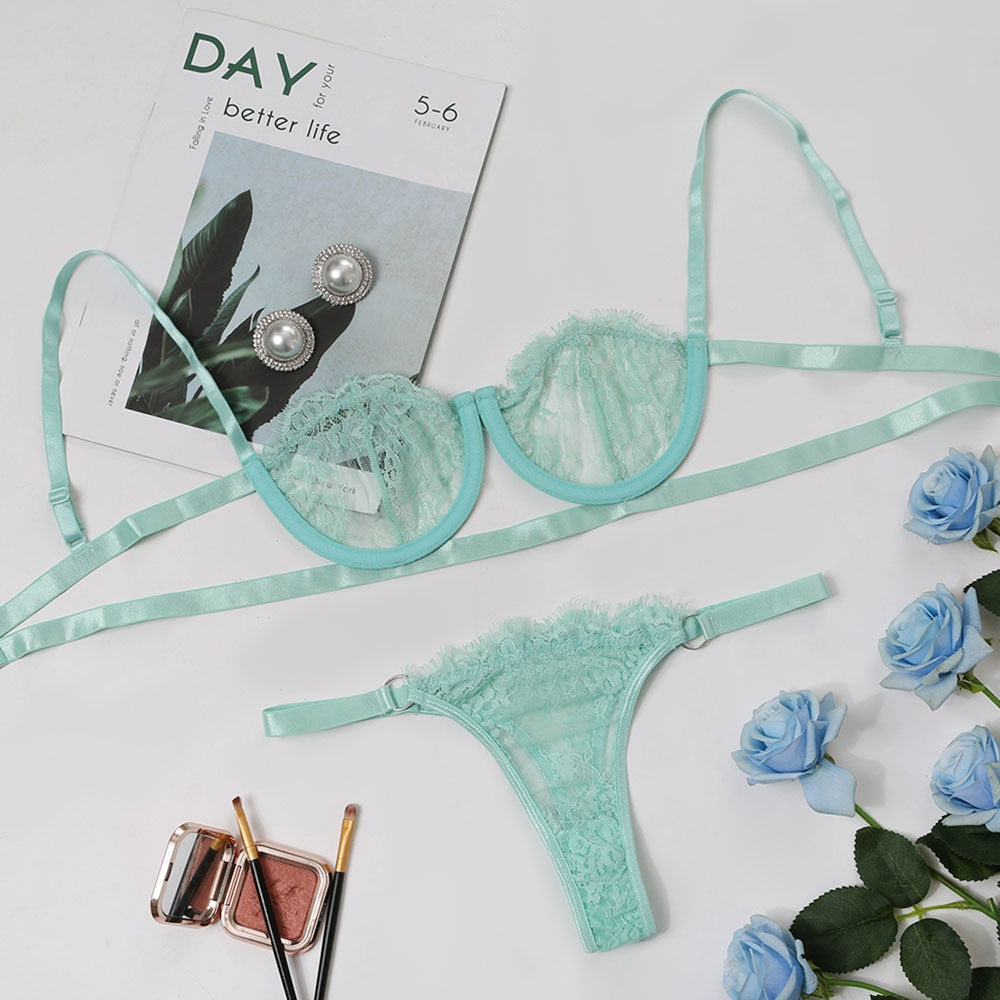 Ellolace Underwear Set Sexy Lingerie Transparent Women's Bra Underwire Bra Set Lace Underwear Lingerie Set Lenceria Wholesale