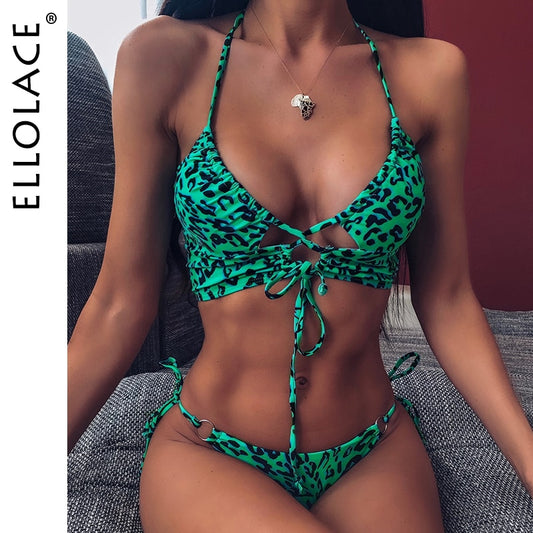 Animal Bikini Push Up Swimwear Women Leopard Bandage Sexy Swimwear Women Monokini Halter Backless Bathing Suit