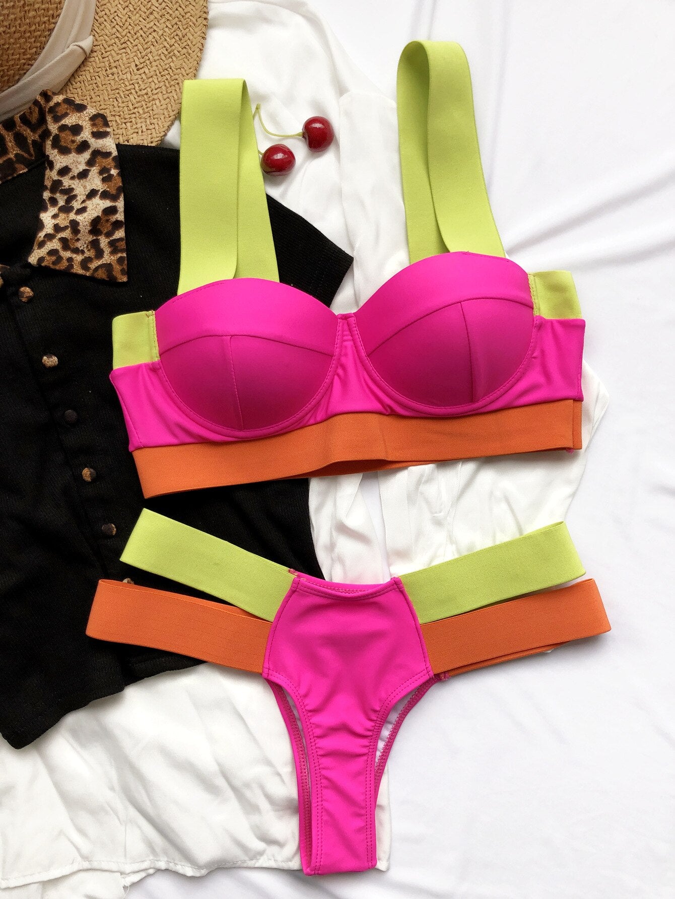 Swimsuits Sexy Swimwear Patchwork Bikini 2020 Push up Biquini Neon Bikinis Swimsuit Bathing Suits