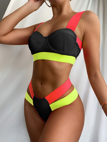 Swimsuits Sexy Swimwear Patchwork Bikini 2020 Push up Biquini Neon Bikinis Swimsuit Bathing Suits