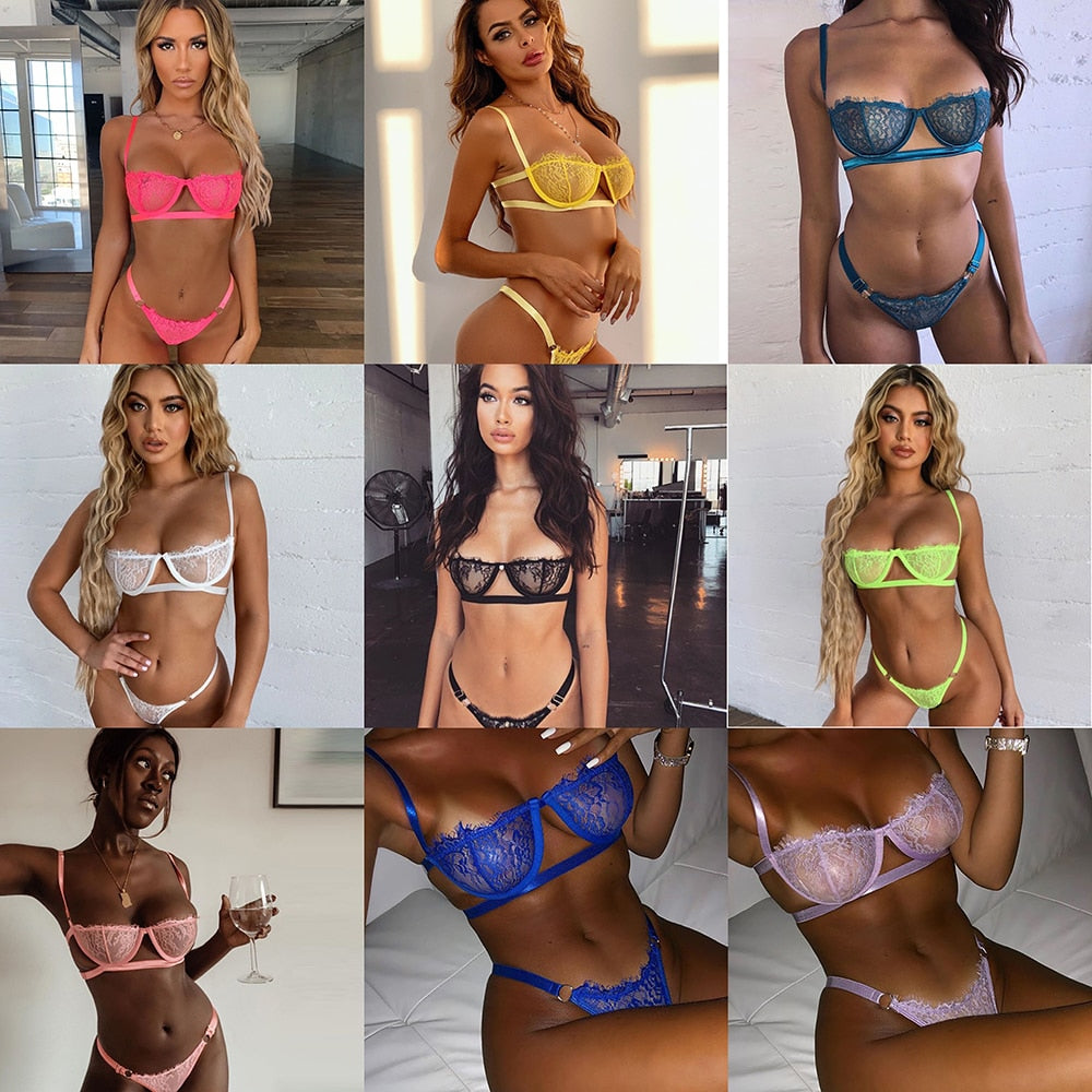 Ellolace Underwear Set Sexy Lingerie Transparent Women's Bra Underwire Bra Set Lace Underwear Lingerie Set Lenceria Wholesale