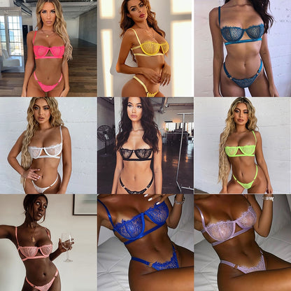 Ellolace Underwear Set Sexy Lingerie Transparent Women's Bra Underwire Bra Set Lace Underwear Lingerie Set Lenceria Wholesale