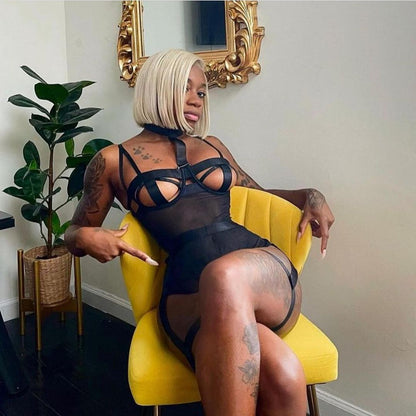 Hollow Out Bodysuit Halter Sexy Lace Erotic Top