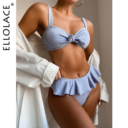 Ruffle Swimwear Bikini Bow Knitted Micro Bikini Sexy Separate Swimsuit Bikinis Beachwear