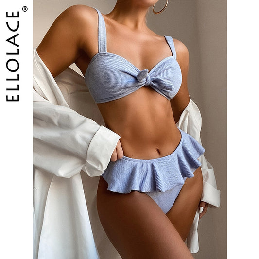Ruffle Swimwear Bikini Bow Knitted Micro Bikini Sexy Separate Swimsuit Bikinis Beachwear