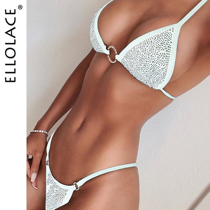 Sexy Diamond Bra Party Set Women Deep-V Halter Bra Sets 2 Piece Bralette and Thong Fashion Black White