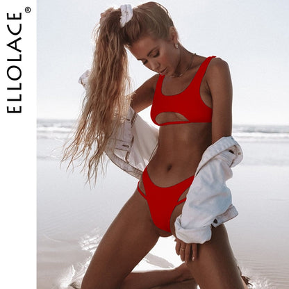 Sexy Bikini Hollow Out Swimsuit High Cut Micro Swimwear Stylish Bathing Beach 2 Pieces