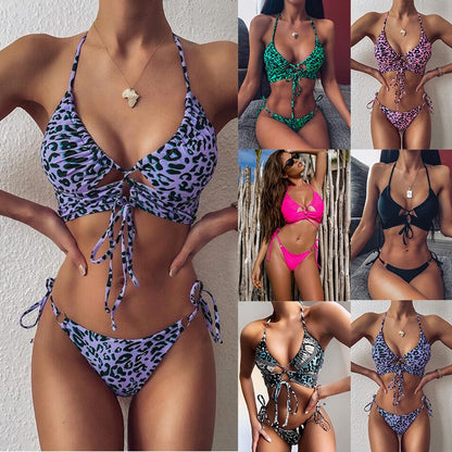 Animal Bikini Push Up Swimwear Women Leopard Bandage Sexy Swimwear Women Monokini Halter Backless Bathing Suit