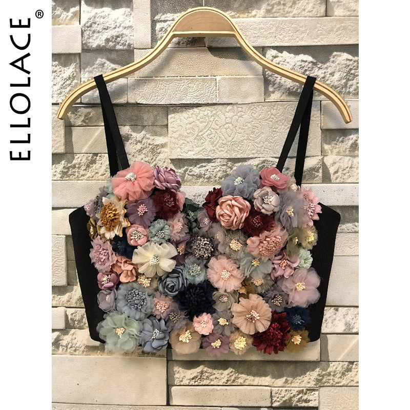 Ellolace 2020 Applique Floral Corselets Women's Bachelorette Bustier Bra Cropped Top Wedding Bralette Vest Sexy Corset Top