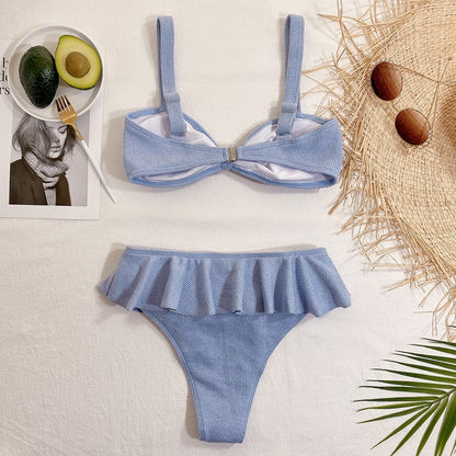 Ruffle Swimwear Bikini Bow Knitted Micro Bikini Sexy Separate Swimsuit Bikinis Beachwear