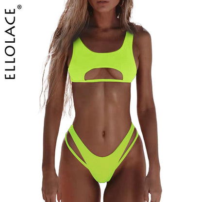 Sexy Bikini Hollow Out Swimsuit High Cut Micro Swimwear Stylish Bathing Beach 2 Pieces