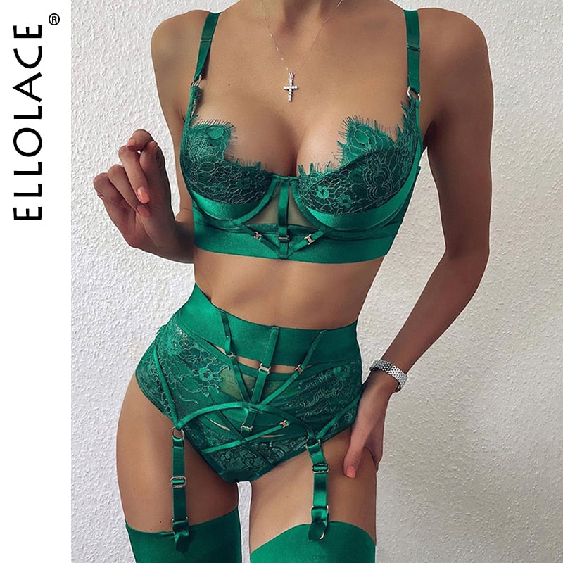 Sexy Bra Set Lace Bandage Set Sexy Push up Lenceria 3 Piece Set Erotic Lingerie