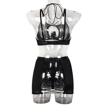 Sheer Transparent Sexy Bandage Erotic Bra Set With Garter