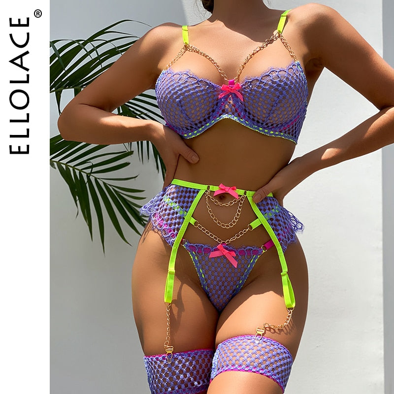 Ellolace Fine Lingerie Sexy Porn Underwear Women Body Transparent Bra Naked Without Censorship Luxury Garter Fancy Intimate