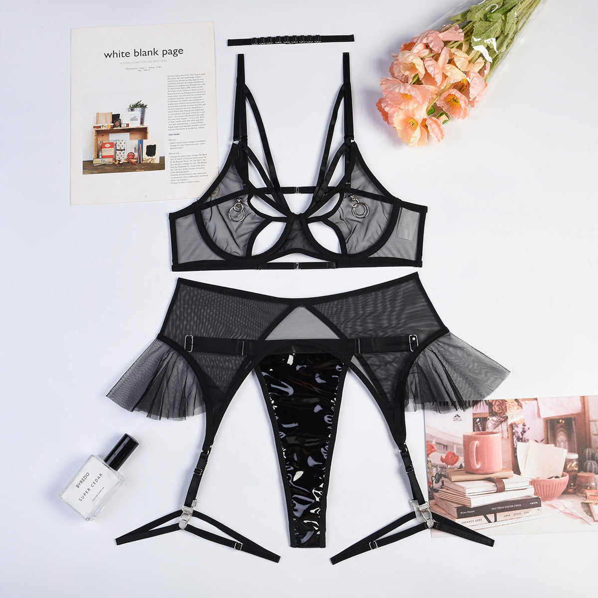 Ellolace Latex Sexy Lingerie Undies Cut Out Bra Porn Underwear Women Body Ruffle Garters Uncensored Video Thongs Erotic Sets