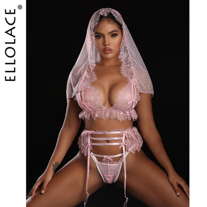 Open Bra Set 4-Piece Lace See Through