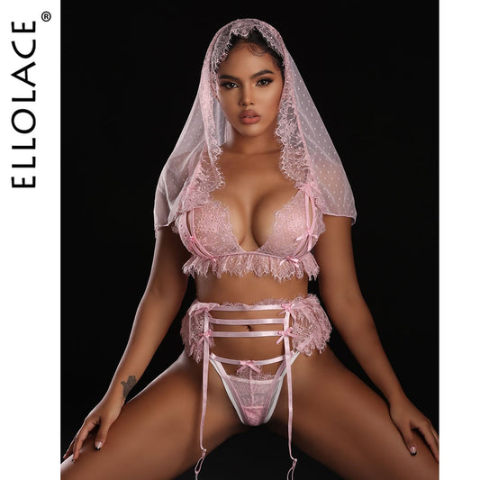 Open Bra Set 4-Piece Lace See Through
