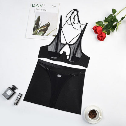 Sheer Transparent Sexy Bandage Erotic Bra Set With Garter