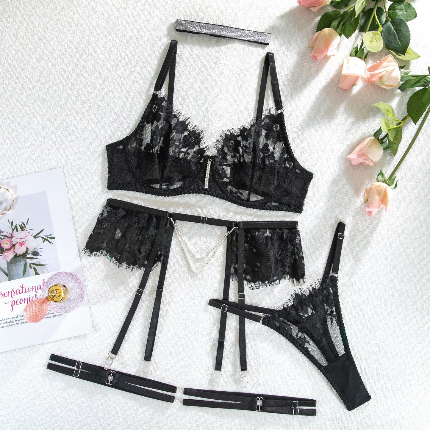 Ellolace Rhinestone Erotic Lingerie See Through Bra Fine Intimate Porn Bra And Panty Set Fancy Uncensored New In Matching Sets
