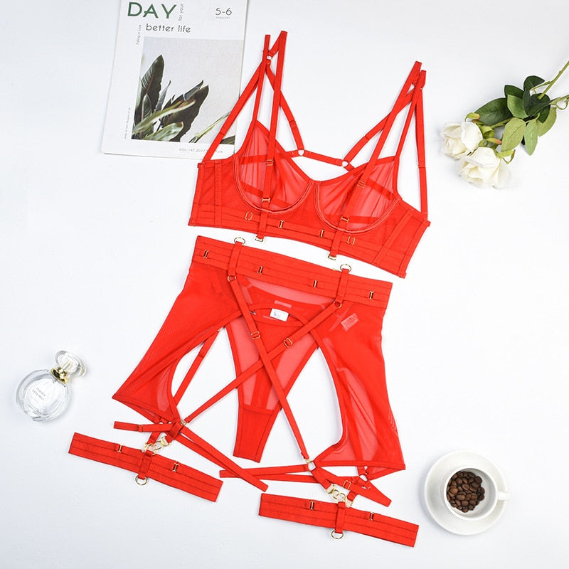 Bra And Panty Set Sheer Lace 4-Piece