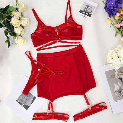 Ellolace Lingerie Fancy Erotic Set With High Waisted Garter Fine Underwear Uncensored Bra Kit Push Up Red Sensual Intimate